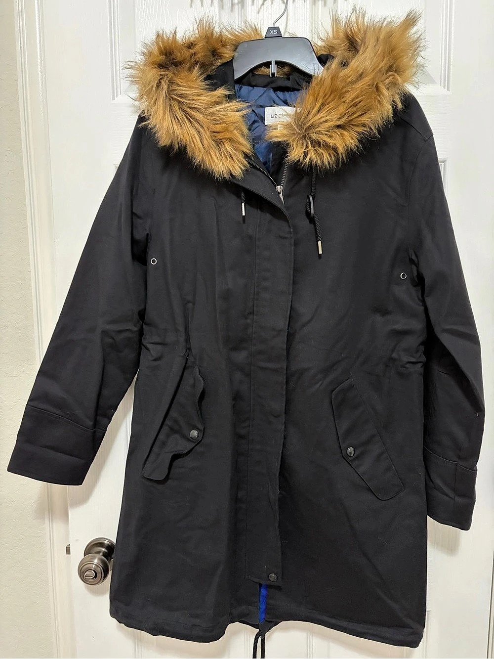 Liz Claiborne Faux Fur Hood Parka Black Medium